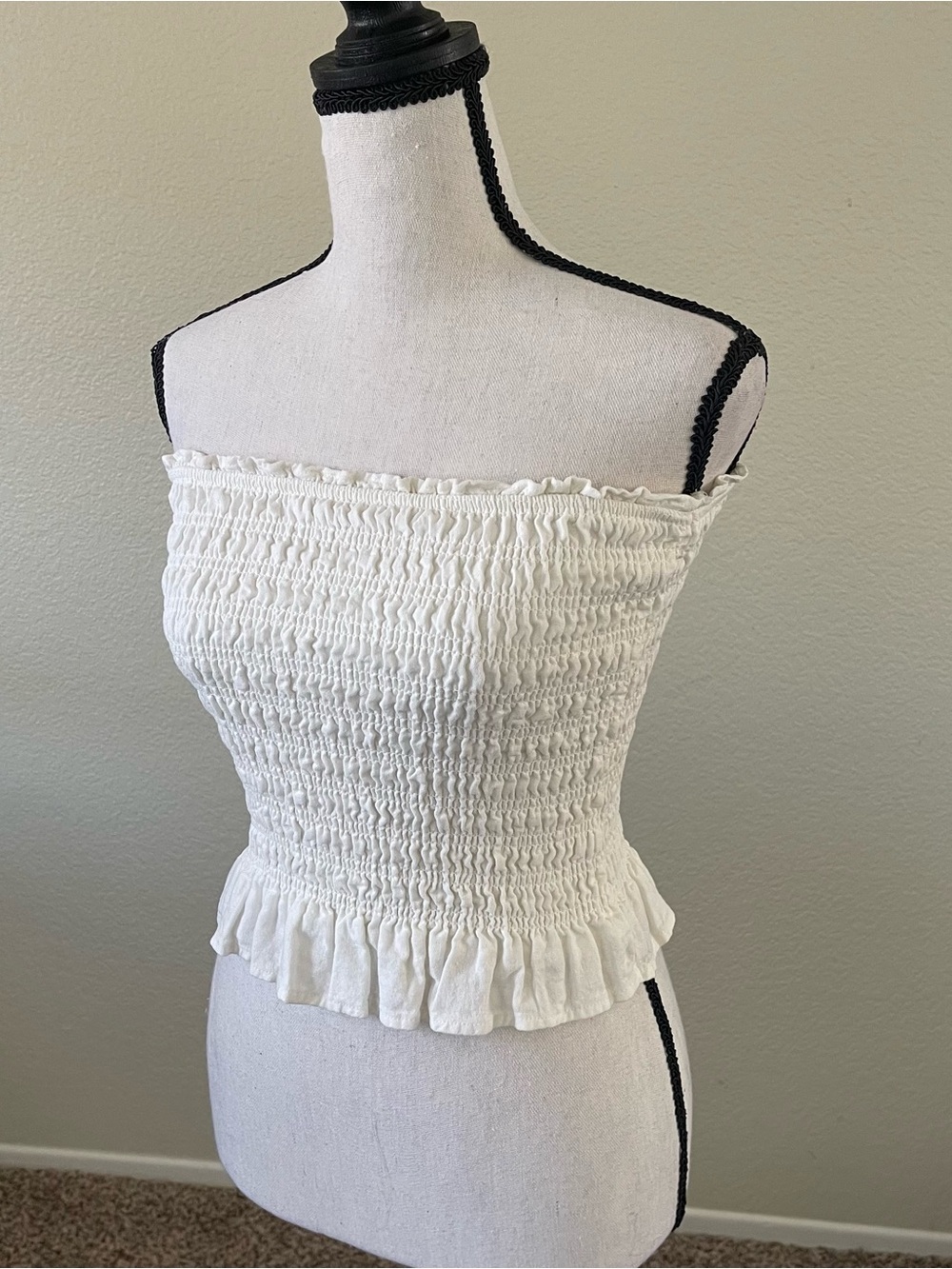 GARAGE Smocked Crop Tube Top Peplum White Women's Size S Stretch Preppy